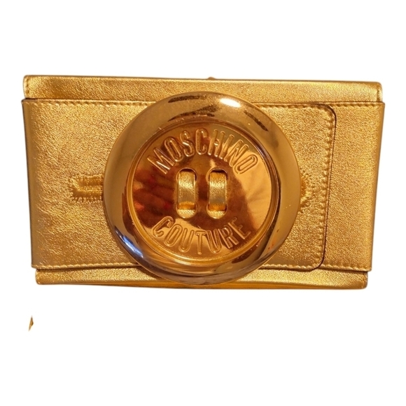 Authentic Moschino Gold Women\'s Button  Clutch